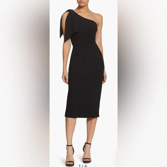 Dress the Population Tiffany One-Shoulder Midi Dress Black Size XL - Picture 1 of 14